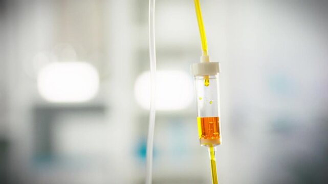 A medical infusion system on a sturdy tripod quietly dispenses medication via a transparent tube and drip chamber in a peaceful hospital room, ensuring precise, professional healthcare delivery