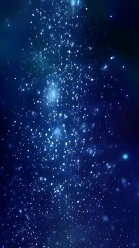 Vertical video: Forming central particle column moving forward in deep space, with starry particles