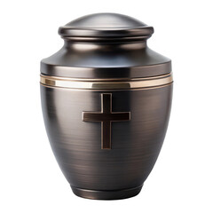 Elegant bronze urn with cross for memorial or funeral service