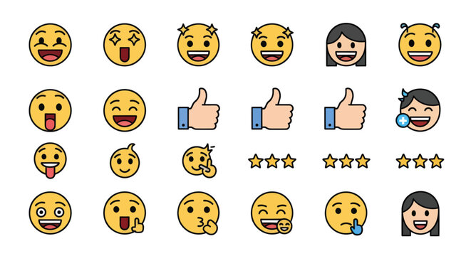 Collection of Diverse Yellow Emoji Icons Expressing Various Emotions and Reactions.