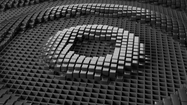 Abstract 3D dark monochrome cubes rising above dark gray square holes, creating futuristic minimal background with elegant rhythm, conceptual motion, and modern geometric design aesthetics