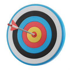 Colorful target with red arrow pointing at the center bullseye