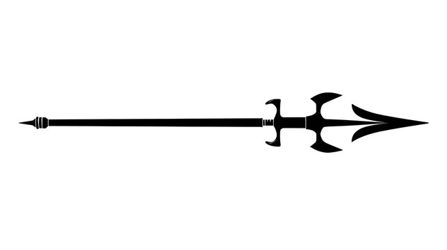 A detailed illustration of a halberd weapon. The weapon is in monochrome with sharp blades and a sturdy pole.