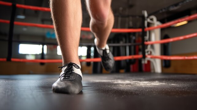 Dynamic Footwork Training in a Boxing Ring with Chalk Dust Effects
