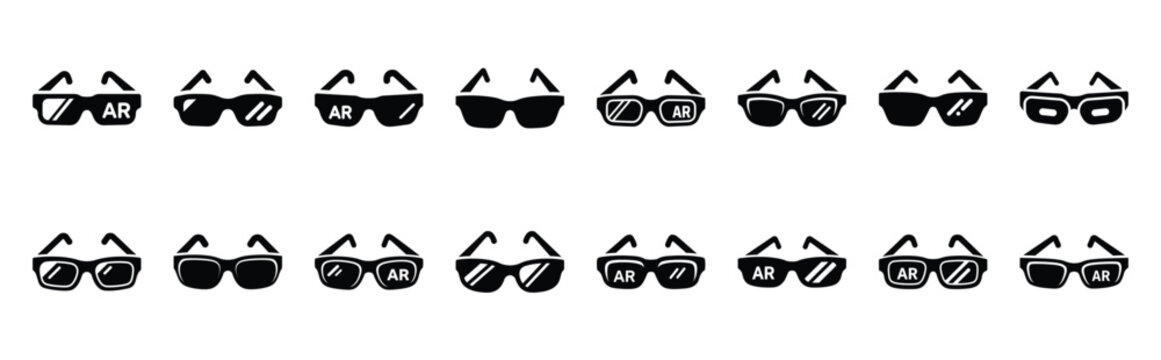 ar glasses technology web icon set in silhouette style.