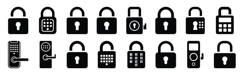 digital lock technology web icon set in silhouette style. © ganesh106