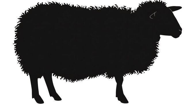 A silhouette of a black sheep against a solid background. The animal is standing, showing its form clearly