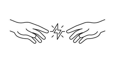 Obraz premium Two Hands Reaching Toward a Lightning Bolt Spark Minimalist Line Art.
