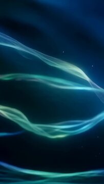 Vertical video: Appearing second ribbon sending glowing ribbons shifting through dark space stars