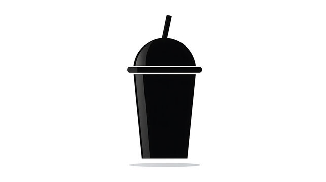 A sleek, minimalist illustration of a black beverage cup with a straw