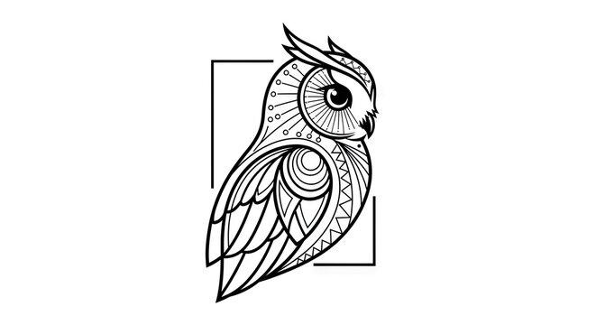Intricate owl illustration black and white vector art for design projects