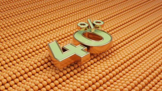 Contemporary 3D abstract motion design with central "40 Percent" gold text and subtle geometric animations in elegant monochrome style, ideal for presentations on orange background