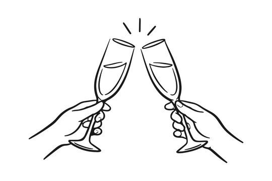 Two hands clinking champagne flutes in a celebratory toast Bachelorette Clipart Design