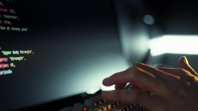 An adept software developer rapidly keys in intricate code, leveraging artificial intelligence model to accelerate website development and automate the data generation process