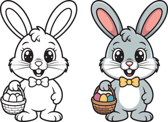 Obraz premium Cute Easter Bunny Couple with Basket Illustration