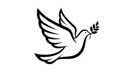 Obraz premium Flying dove carrying olive branch symbol of peace and hope in vector design