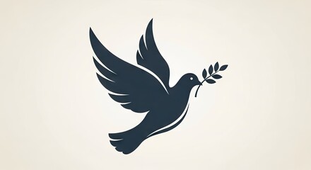 Fototapeta premium Flying dove silhouette with olive branch conveying peace and hope concept