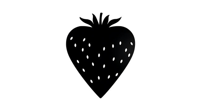 A black silhouette of a ripe strawberry with visible seeds. The strawberry shape is heart-like, suggesting freshness