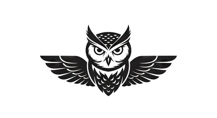 Obraz premium Graphic illustration of an owl with spread wings black and white design