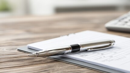 Fototapeta premium Calm Office Scene with Pen and Tax Form Under Gloomy Sky and Heavy Winds