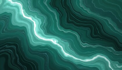 Obraz premium Abstract background with wavy emerald green lines and light stripe. Natural stone texture pattern for decor and design. Modern malachite surface.
