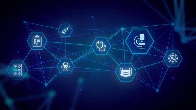 Digital medical service animated banner with line icons. Healthcare service innovation. Telemedicine integration. Outline symbols on dynamic background. HD video for website header and presentation