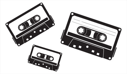 Fototapeta premium Retro audio cassette tape silhouettes vintage analog music recording icons