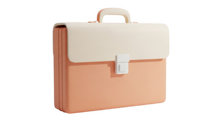 Peach colored briefcase with white handle and clasp isolated on transparent background