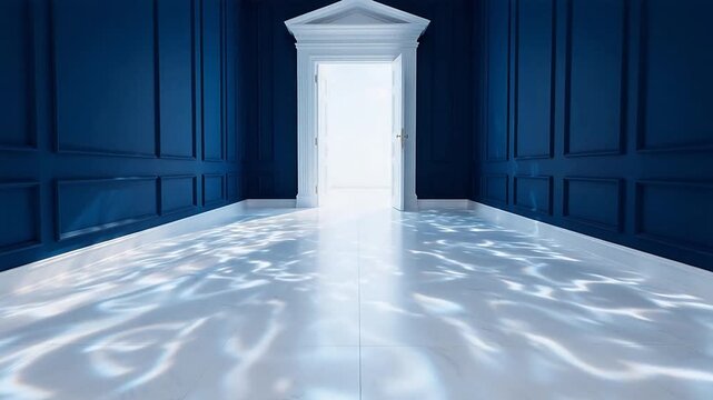 Blue hallway with sunlight