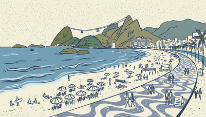 Fototapeta premium Copacabana beach. Vector handdrawn illustration
