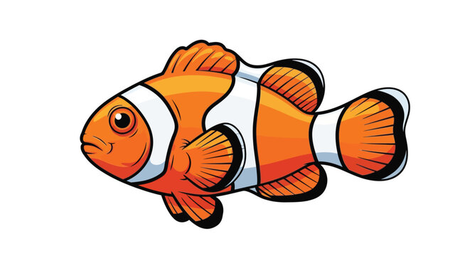 Cartoon illustration of a vibrant orange clownfish swimming gracefully