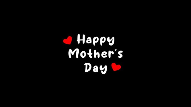 A heartfelt message wishing 'Happy Mother's Day' in white script with two small red hearts on a plain black background, celebrating mothers.