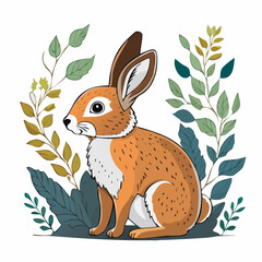 Illustration of a brown rabbit with long ears. © gacor20