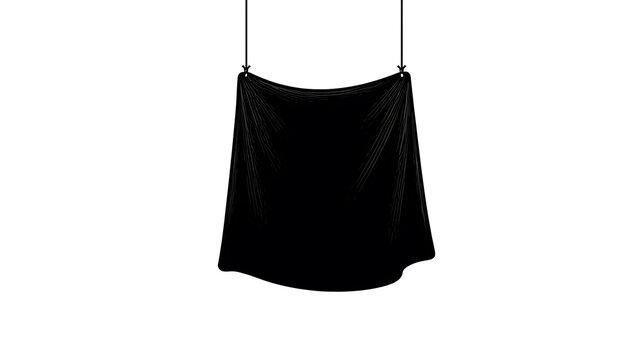A black drape hanging, creating a sense of mystery and anticipation