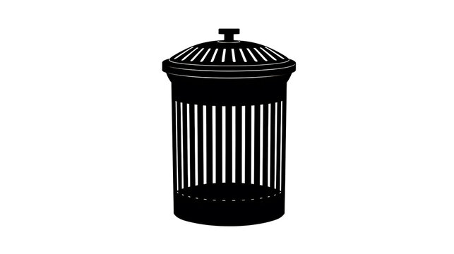 A detailed silhouette of a black trash receptacle, ideal for themes of waste management and environmental responsibility. 