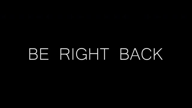 Blur style "Be Right Back" text animation with soft background blur. Alpha channel overlay ideal for stream intermissions, livestream screens and videos.