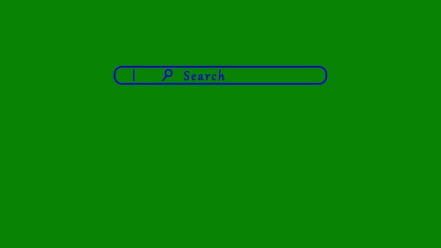 Search bar animation on green screen background with blue frame and blinking cursor for web interface design. Searching concept animation. Digital browsing tool online searching concepts.
