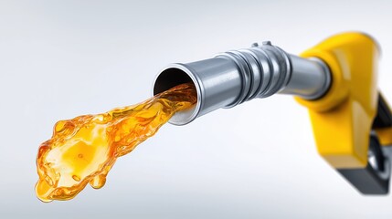 Close-up of fuel nozzle with flowing gasoline