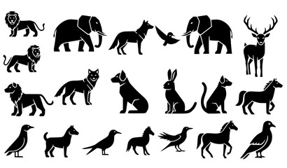 Fototapeta na wymiar Wildlife and Pet Black Silhouette Vector Icon Set