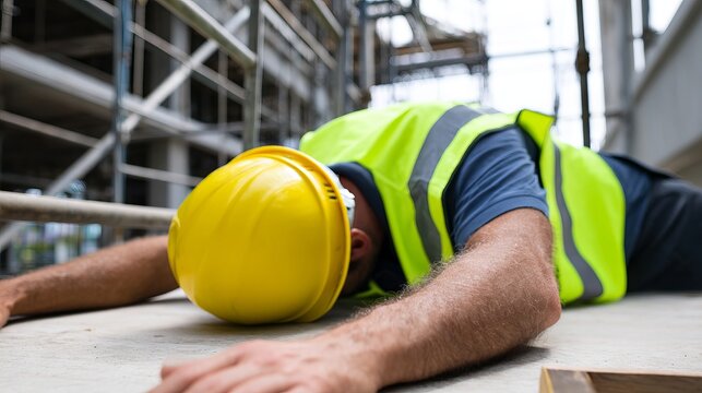 Worker Collapsing from Scaffolding in Urban Construction Site Accident