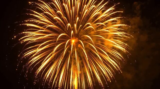 Golden fireworks exploding in night sky