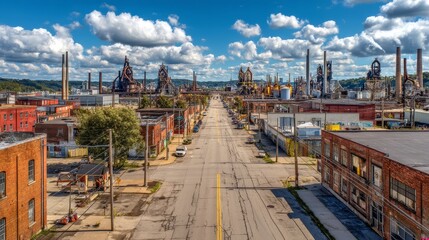Obraz premium Aerial View of Industrial Street Scene on a Day with Factory Background