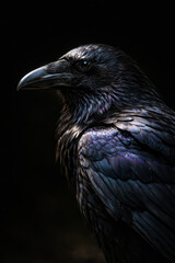 Fototapeta premium Close-up of a majestic raven showcasing its intricate feathers