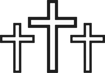 Three distinct crosses outlined in thick black lines against a white background