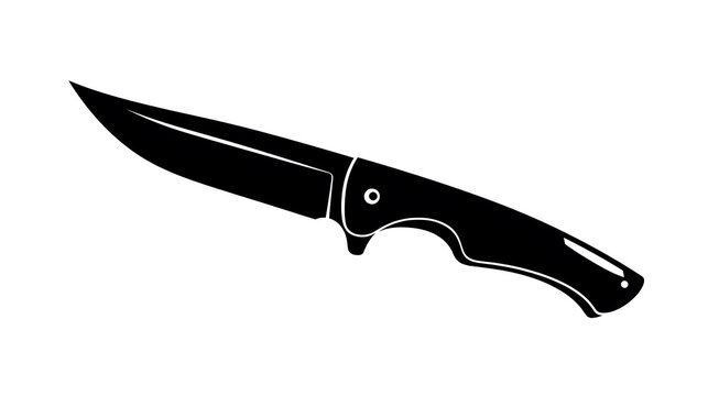 A sleek, black pocketknife with a sharp blade, isolated on a light background. Its design implies precision and utility.