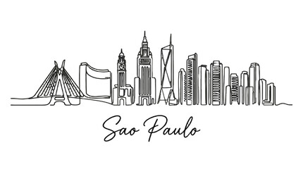 Obraz premium Minimalist Line Drawing of Sao Paulo's Skyline Showcasing Iconic Skyscrapers and Landmarks