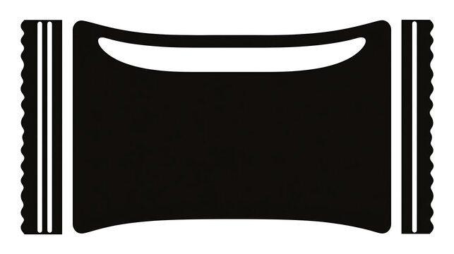 A black, minimalist vector design of a sealed food packet, showcasing the concept of packaged product