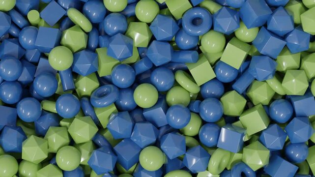 Blue and Green 3D Abstract Shapes Swirling in Endless Circle
