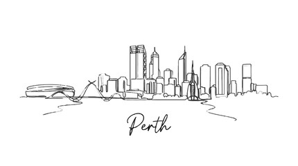 Fototapeta premium Minimalist Line Drawing Depicting Perth City Skyline with Iconic Landmarks and Cityscape