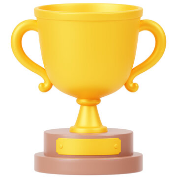 gold trophy cup 3d render icon in cartoon plastic style minimal isolated on transparent white background